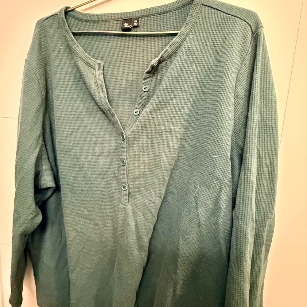 Modcloth Green Long Sleeve Henley Top